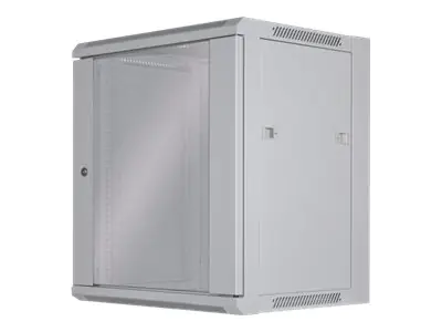 Intellinet Network Cabinet, Wall Mount (Standard), 12U, Usable Depth 260mm/Width 510mm, Grey, Flatpack, Max 60kg, Metal & Glass Door, Back Panel, Removeable Sides, Suitable also for use on desk or floor, 19",Parts for wall install (eg screws/rawl plugs) n