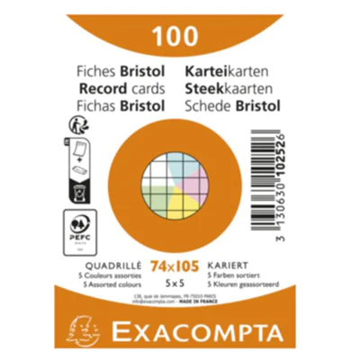 Exacompta Karteikarte DIN A7 kariert je 20 x blau, gelb, grün, rosa, weiß 100 St./Pack.