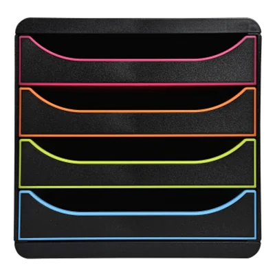 Exacompta Schubladenbox BIG-BOX 4 Schubladen DIN A4, Überbreite Polystyrol Gehäusefarbe: schwarz Farbe der Schublade: schwarz/harlekin