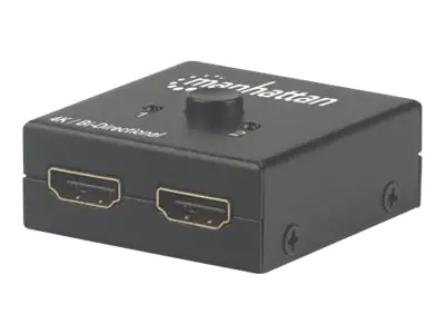 Manhattan HDMI Switch 2-Port, 4K@30Hz, Bi-Directional, Black, Displays output from x1 HDMI source to x2 HD displays (same output to both displays) or Connects x2 HDMI sources to x1 display, Manual Selection, No external power required, 3 Year Warranty - V