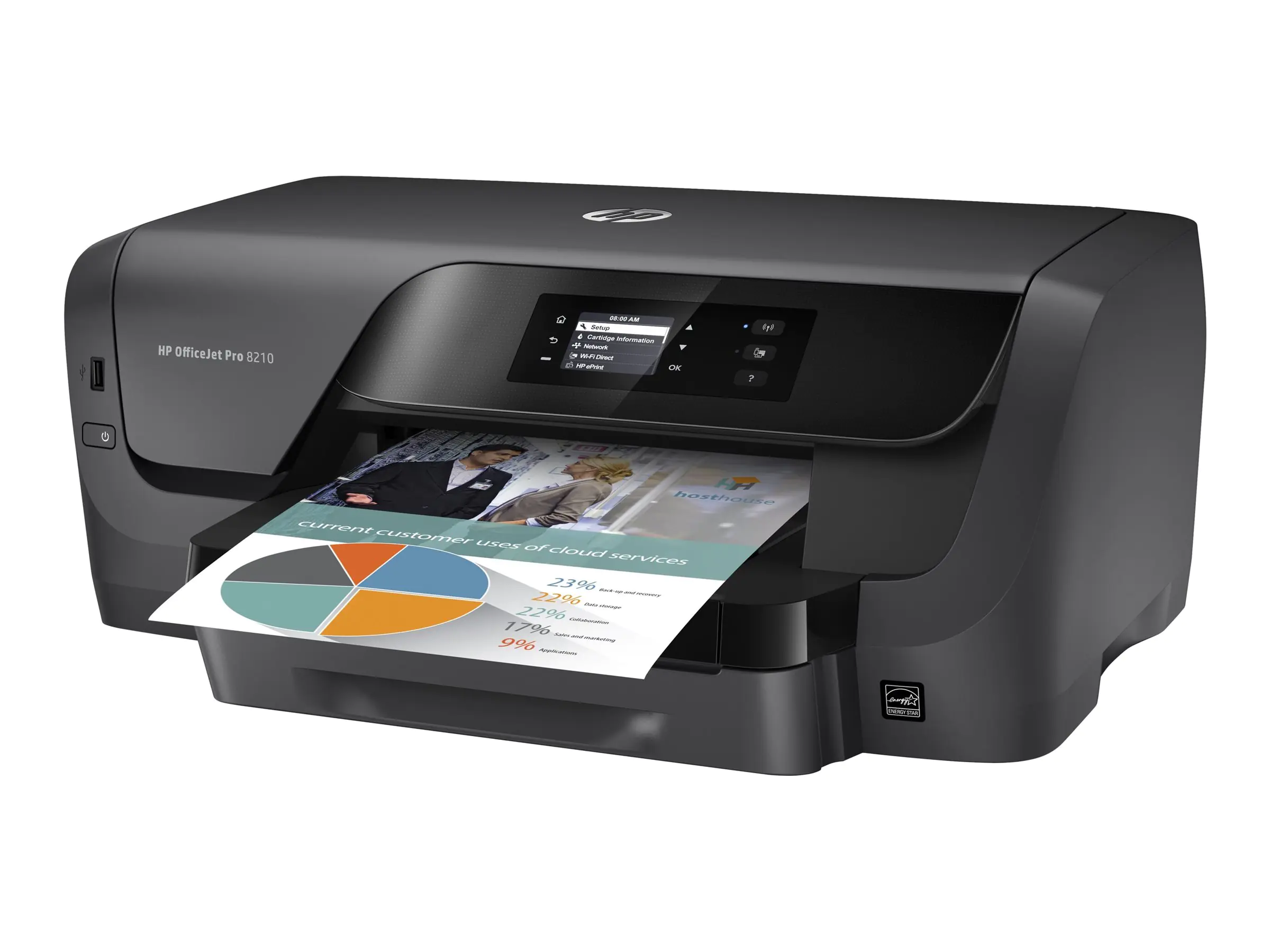 HP Officejet Pro 8210 - Drucker - Farbe - Duplex - Tintenstrahl - A4 - 1200 x 1200 dpi - bis zu 22 Seiten/Min. (einfarbig)/bis zu 18 Seiten/Min. (Farbe) - Kapazität: 250 Blätter - USB 2.0, LAN, Wi-Fi(n) - geeignet für HP Instant Ink