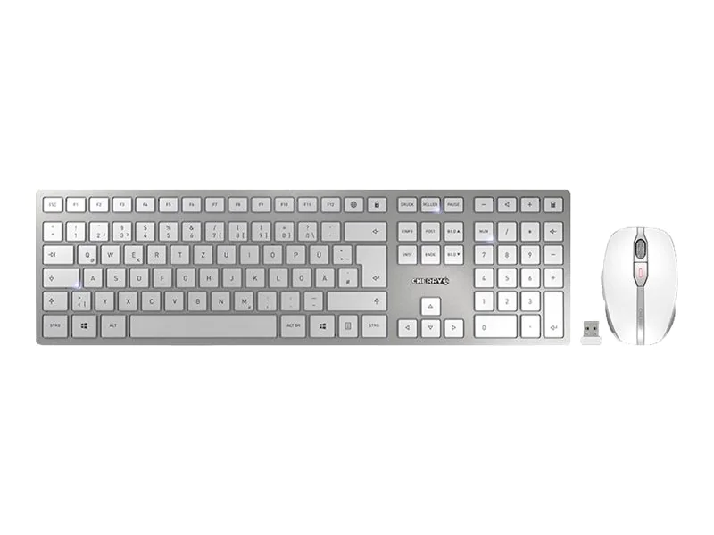 CHERRY DW 9100 SLIM - Tastatur-und-Maus-Set - kabellos - 2.4 GHz, Bluetooth 4.2 - QWERTZ - Deutsch - Weiß/Silber