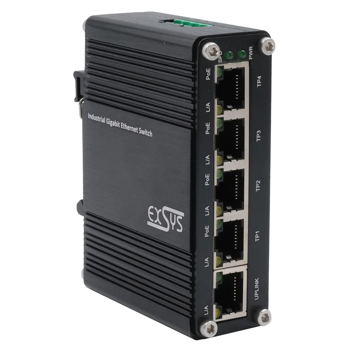 Exsys Switch Industrie Ethernet PoE 4x10/100/1000Tx 12-48VDC - Switch - 0,1 Gbps EX-62020POE