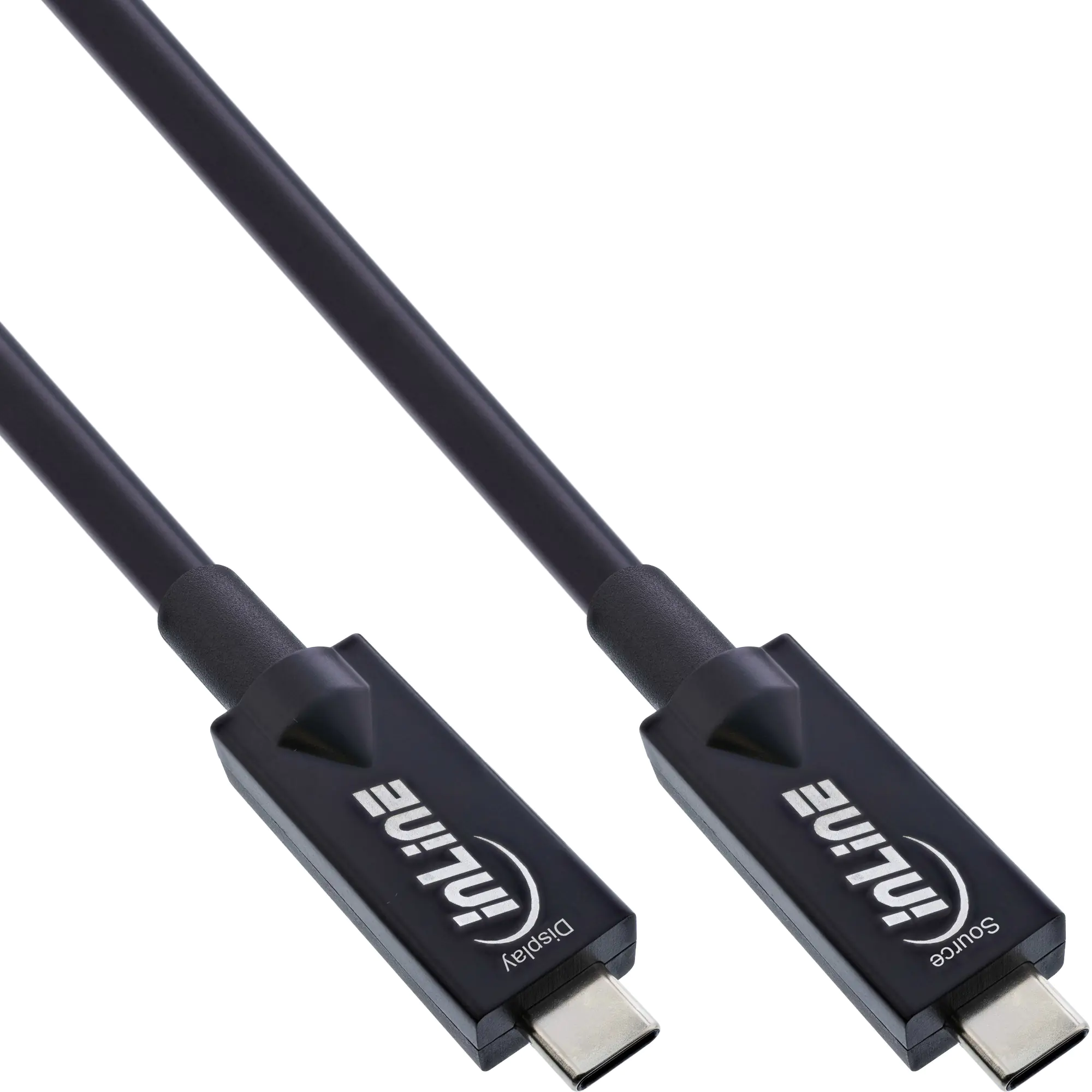 InLine - USB-Kabel - 24 pin USB-C (M) zu 24 pin USB-C (M) - USB 3.2 Gen 2 - 20 V - 3 A - 10 m - Active Optical Cable (AOC), USB Power Delivery (60W), unterstützt 4K 144 Hz (3840 x 2160) - Schwarz