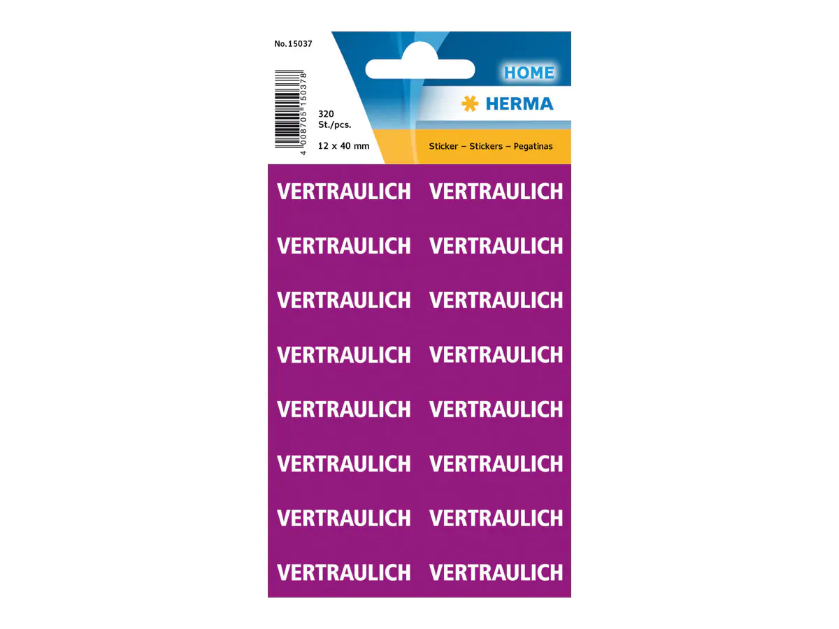 HERMA Versandetikett - vertraulich - 1.25 cm x 4 cm - Papier (Packung mit 320) 15037