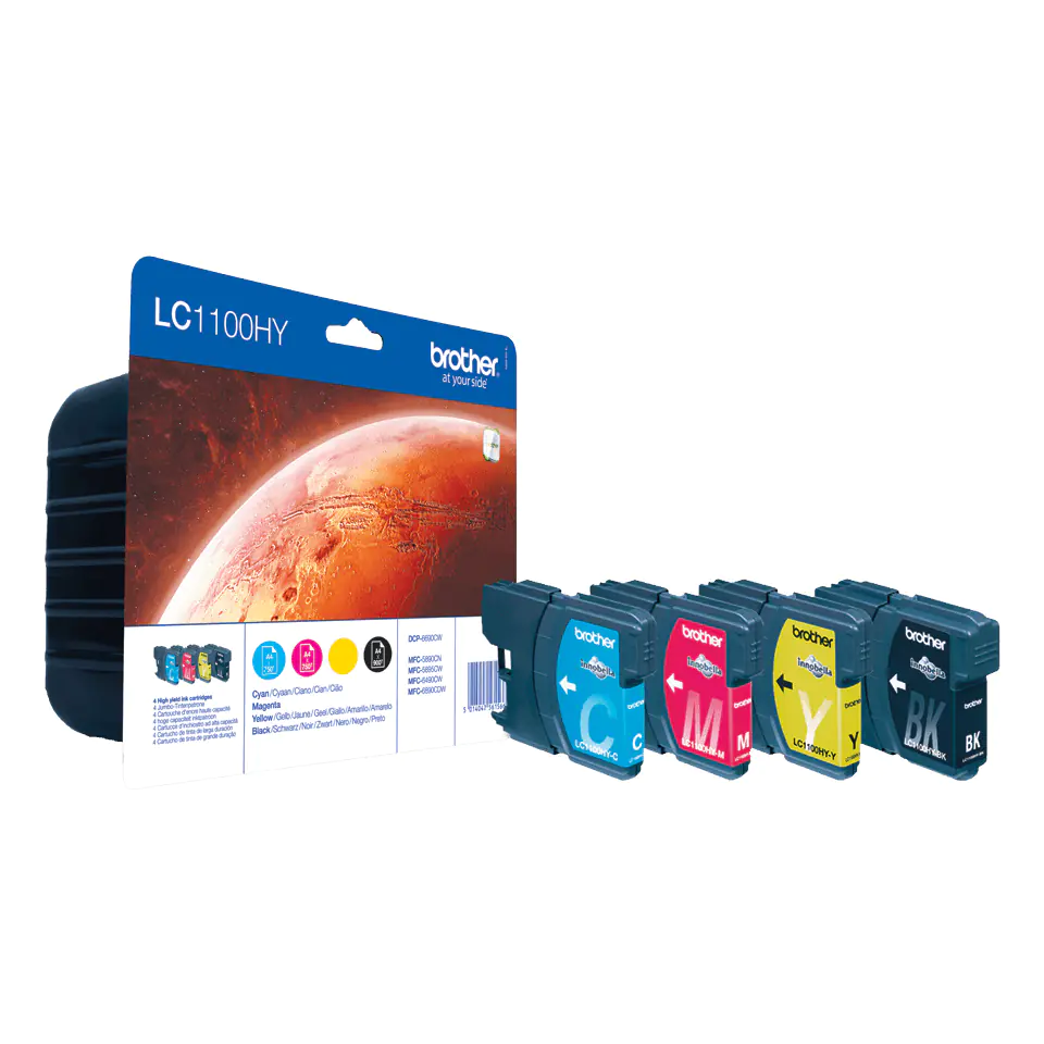 Brother LC1100HYVALBP, Hohe (XL-) Ausbeute, Schwarz, Cyan, Magenta, Gelb, 4 Stück(e), 900 Seiten, 750 Seiten, Multipack