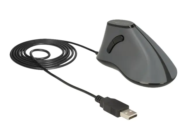 Delock - Vertikale Maus - ergonomisch - Für Rechtshänder - optisch - 5 Tasten - kabelgebunden - USB - Grau, Schwarz - retail