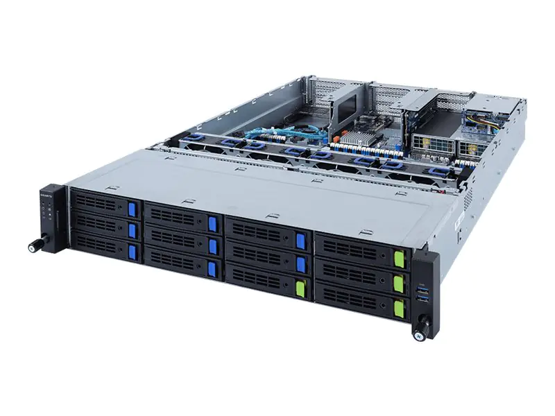 Gigabyte R282-3C0 (rev. 100) - Server - Rack-Montage - 2U - zweiweg - keine CPU - RAM 0 GB - SATA - Hot-Swap 6.4 cm, 8.9 cm (2.5", 3.5") Schacht/Schächte - keine HDD - AST2500 - GigE - kein Betriebssystem - Monitor: keiner