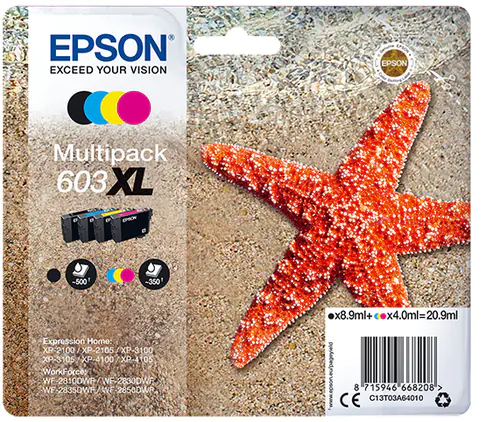 Epson 603XL Multipack - 4er-Pack - XL - Schwarz, Gelb, Cyan, Magenta - original - Blister mit RF- / akustischem Alarmsignal - Tintenpatrone - für Expression Home XP-2150, 2155, 3150, 3155, 4150, 4155; WorkForce WF-2820, 2840, 2845, 2870