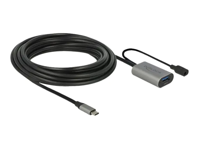 Delock - USB-Verlängerungskabel - 24 pin USB-C (M) zu power DC jack, USB Typ A (W) - USB 3.1 Gen 1 - 5 m - Grau, Schwarz