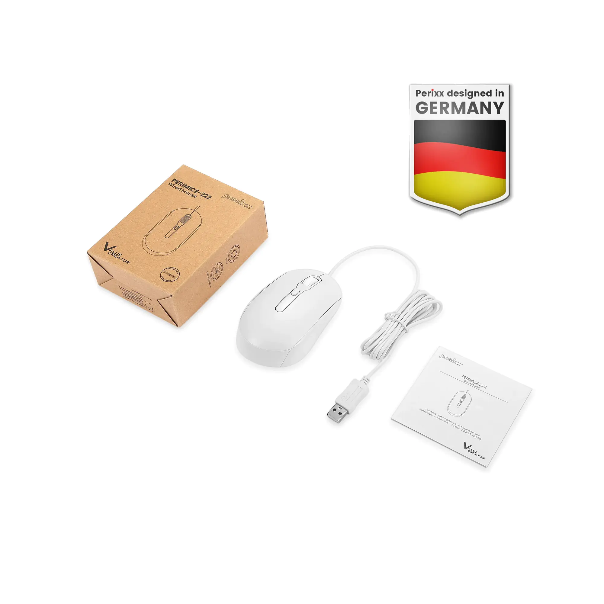 Perixx PERIMICE-222UW Maus optisch Silent USB-A weiß - Maus - Optisch