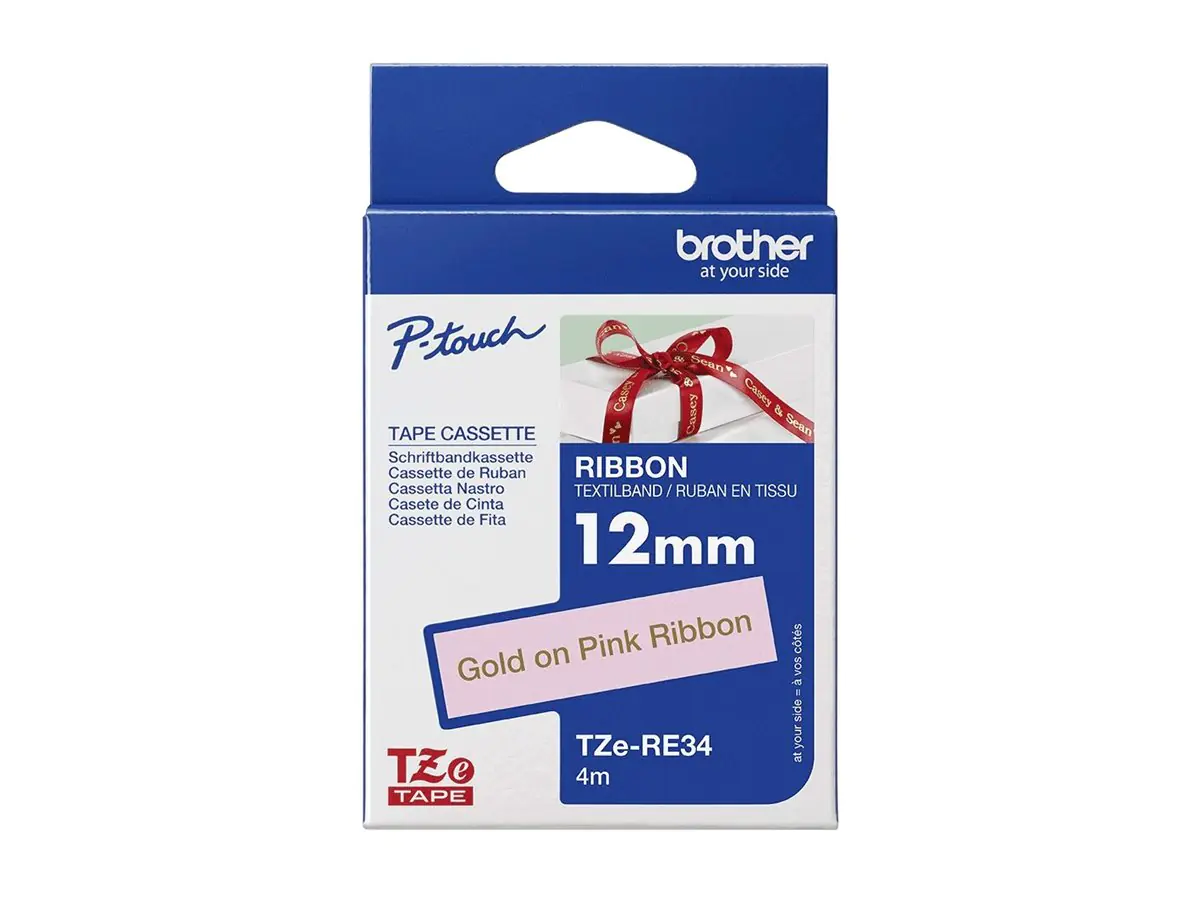 Brother TZe-RE34 - Gold auf Pink - Rolle (1,2 cm x 4 m) TZERE34