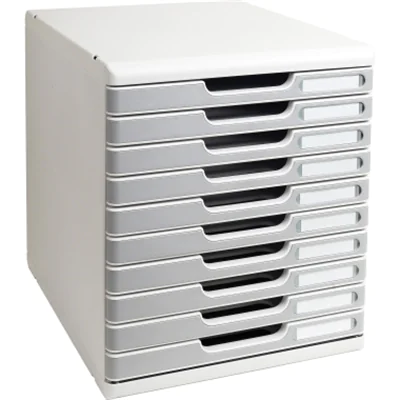Exacompta Schubladenbox MODULO 10 Schubladen DIN A4+ Polystyrol Gehäusefarbe: lichtgrau Farbe der Schublade: steingrau