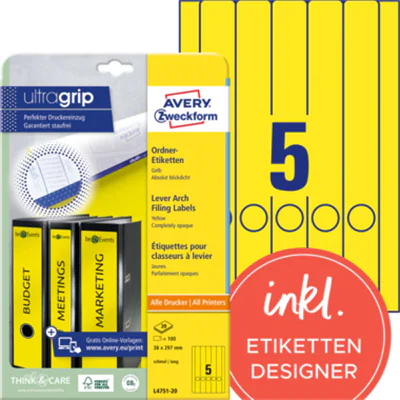 Avery Zweckform Ordneretikett L4751-20 38x297mm ge 100 St./Pack.