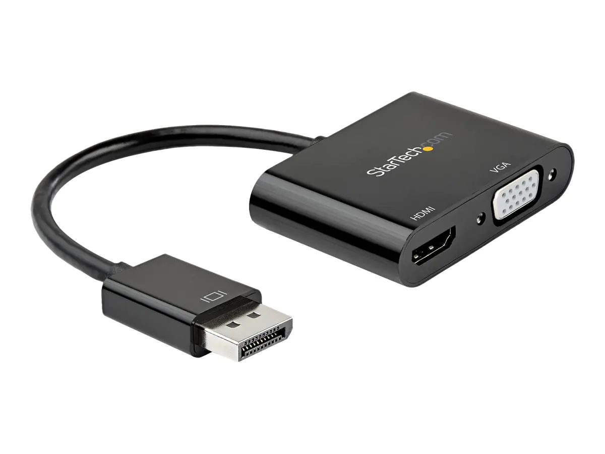 StarTech DisplayPort to HDMI VGA Adapter, DisplayPort 1.2 HBR2 to HDMI 2.0 (4K 60Hz) or VGA 1080p Converter Dongle, DP to HDMI or VGA Monitor Adapter, Digital Video Display Adapter - Multiport Video Dongle (DP2VGAHD20) - Videoadapter - DisplayPort männlic