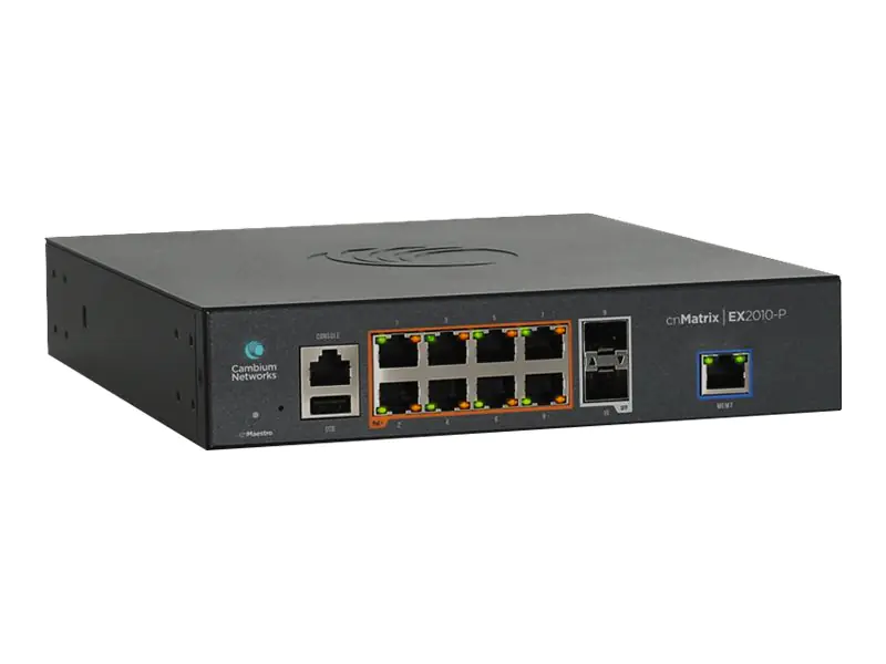 Cambium Networks cnMatrix EX2010 - Switch - managed - 8 x 10/100/1000 + 2 x SFP (mini-GBIC) (Uplink) - an Rack montierbar - AC 100 - 240 V