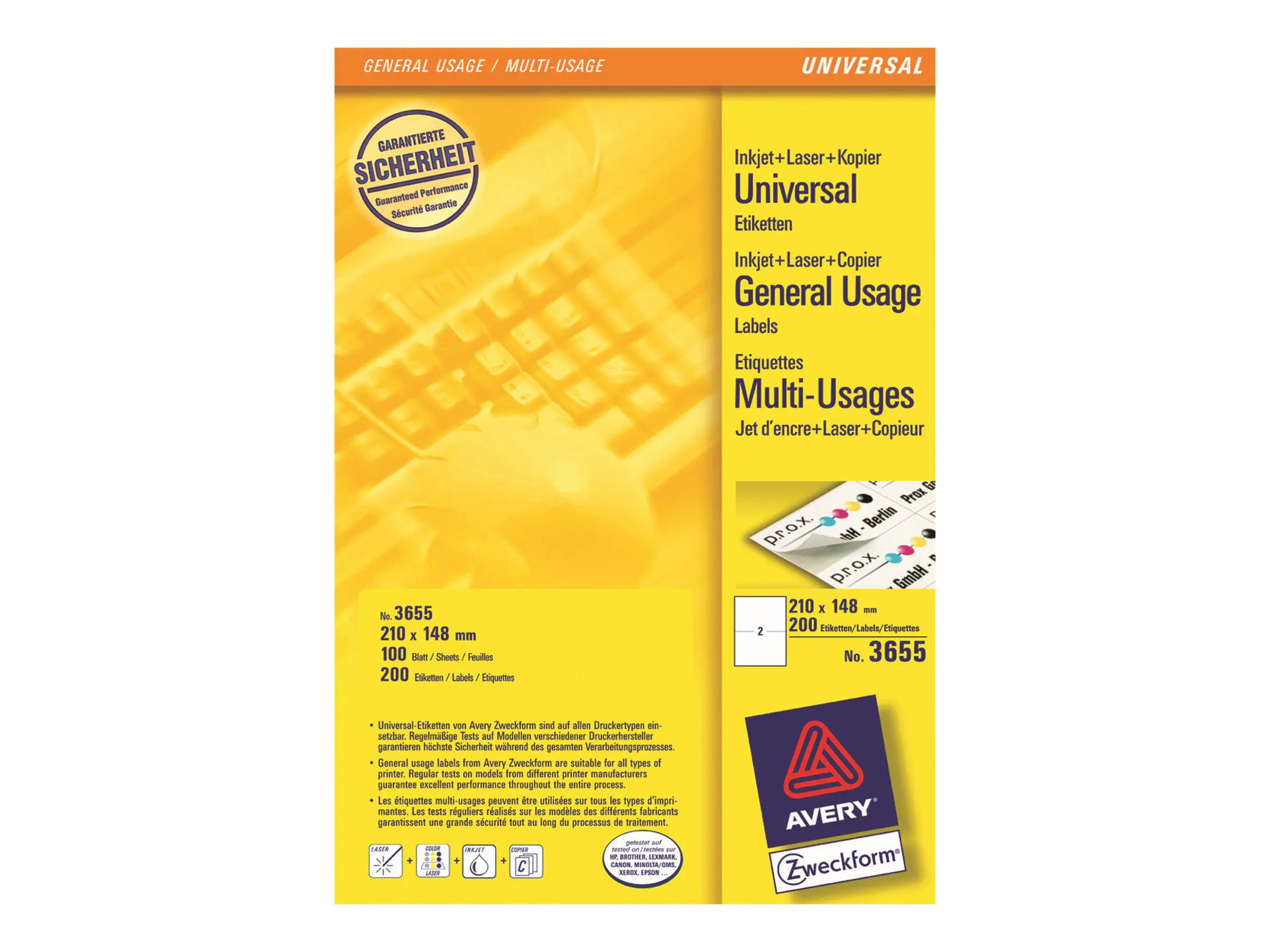 Avery Zweckform Avery - Weiß - 210 x 148 mm 200 Etikett(en) (100 3655