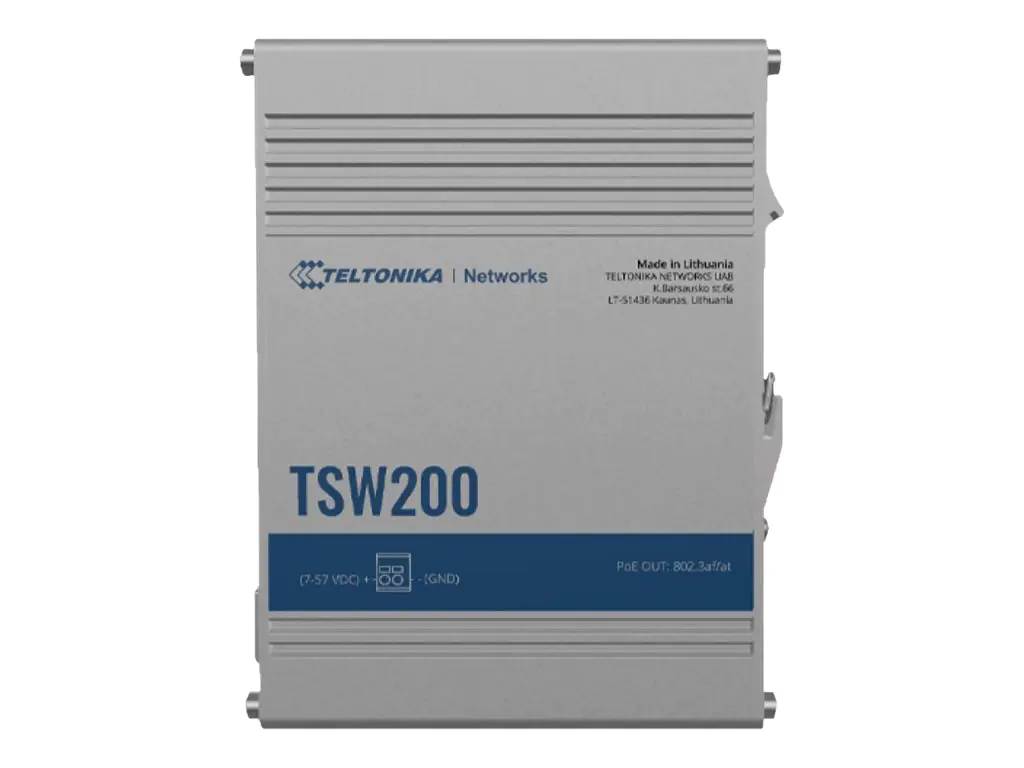 Teltonika TSW200 - Switch - unmanaged - 8 x 10/100/1000 + 2 x Gigabit SFP - an DIN-Schiene montierbar, wandmontierbar - PoE+ - DC