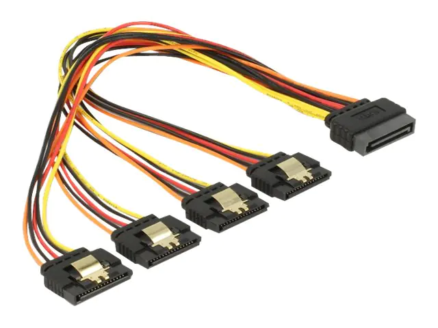 DeLOCK - Spannungsversorgungs-Verlängerungskabel - SATA-Stromstecker (M) eingerastet bis SATA-Stromstecker (W) Metallclip - 30 cm - Schwarz, Gelb, Rot, orange