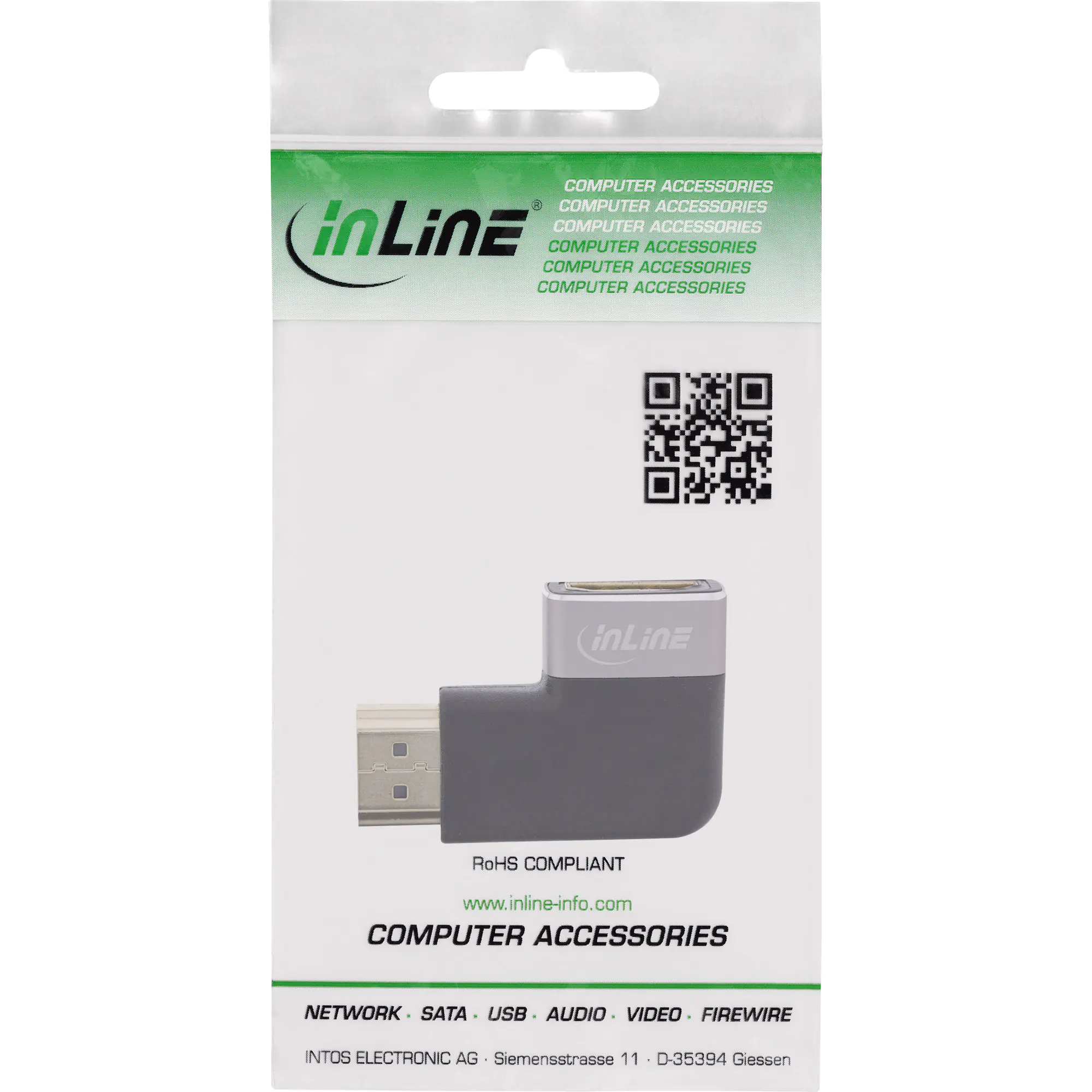 InLine - Angle adapter - HDMI männlich zu HDMI weiblich links abgewinkelt - Grau, Schwarz - unterstützt 8K UHD (7680 x 4320)