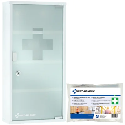 FIRST AID ONLY Verbandschrank gefüllt DIN 13169 Metall, lackiert weiß