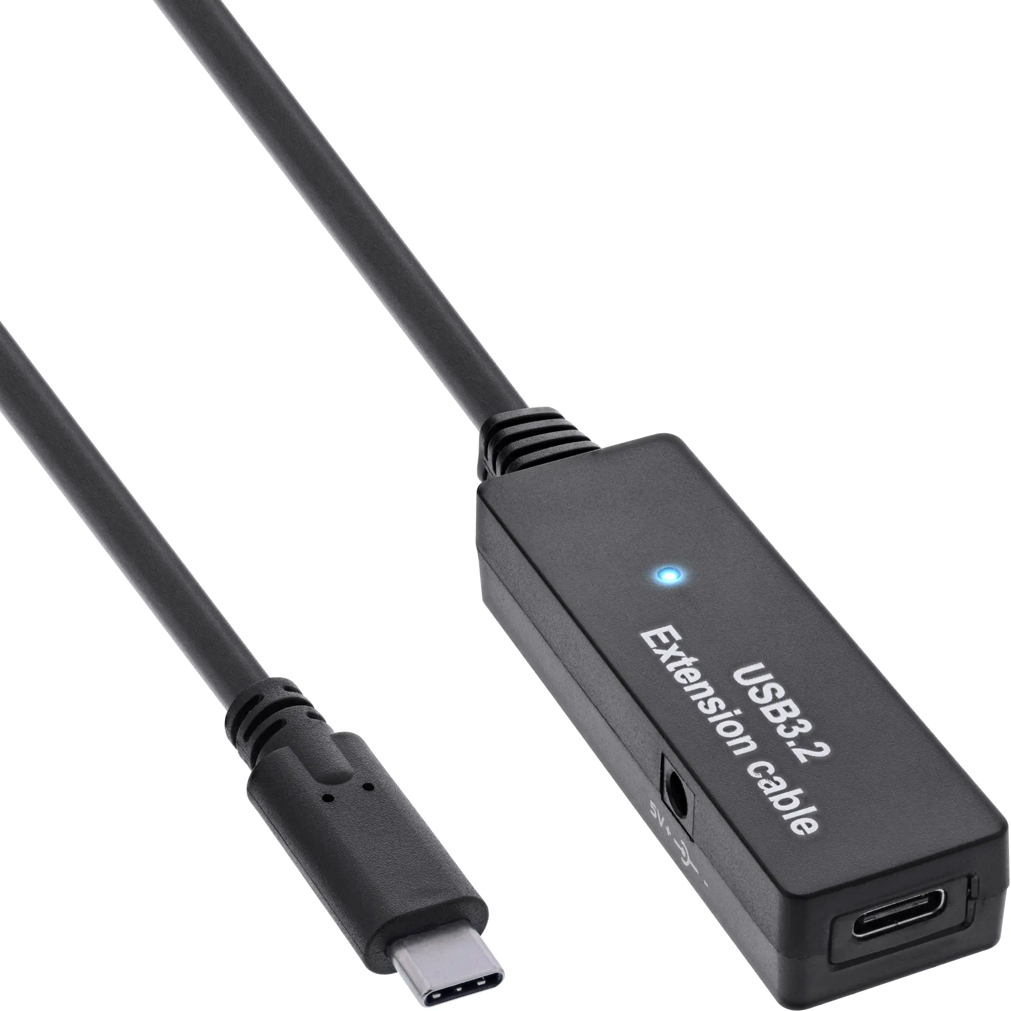 InLine - USB-Verlängerungskabel - 24 pin USB-C (M) zu 24 pin USB-C, power DC jack (W) - USB 3.2 Gen 1 - 5 m - aktiv - Schwarz