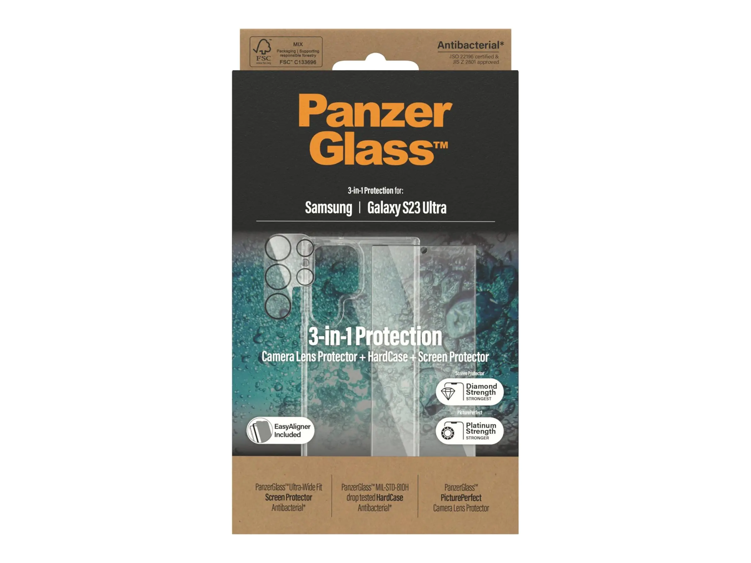 PanzerGlass - 3-in-1 Schutzpacket - Schutzkit für Display / Objektiv / Rückseite für Handy - für Samsung Galaxy S23 Ultra