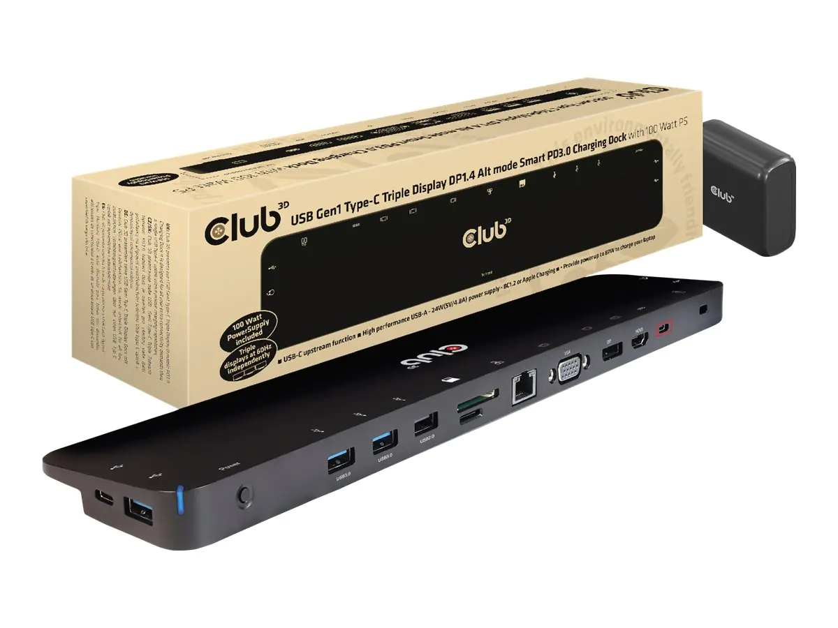 Club 3D CSV-1565 - Dockingstation - USB-C - VGA, HDMI, DP - 1GbE - 100 Watt