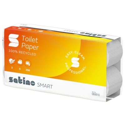 Satino Toilettenpapier SMART 2-lagig Papier, 100 % recycelt weiß 250 Bl./Rl. 8 Rl./Pack.