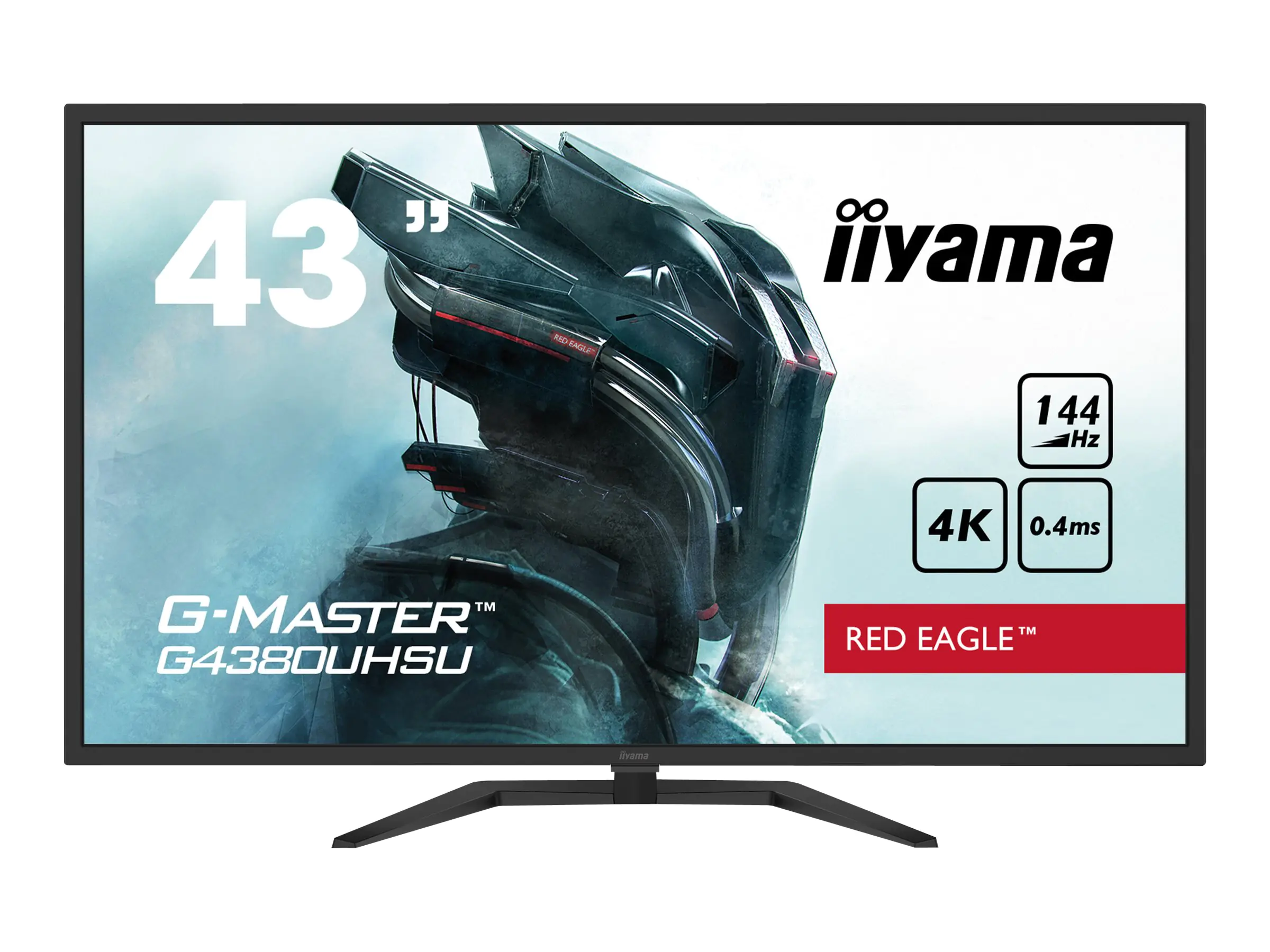 iiyama G-MASTER Red Eagle G4380UHSU-B1 - LED-Monitor - 109.2 cm (43") (42.5" sichtbar) - 3840 x 2160 4K UHD (2160p) @ 144 Hz - VA - 550 cd/m² - 4000:1 - HDR400 - 0.4 ms - 2xHDMI, 2xDisplayPort - Lautsprecher - mattschwarz