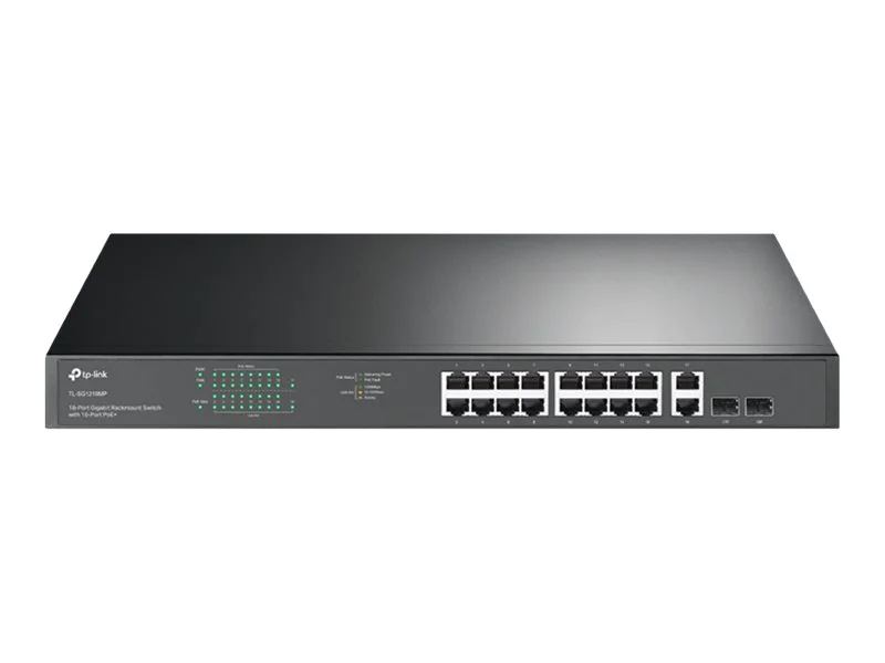 TP-Link JetStream TL-SG1218MP V5 - Switch - 16 x 10/100/1000 (PoE+) + 2 x 10/100/1000 + 2 x Combo Gigabit SFP/RJ-45 - an Rack montierbar - PoE+ (250 W)