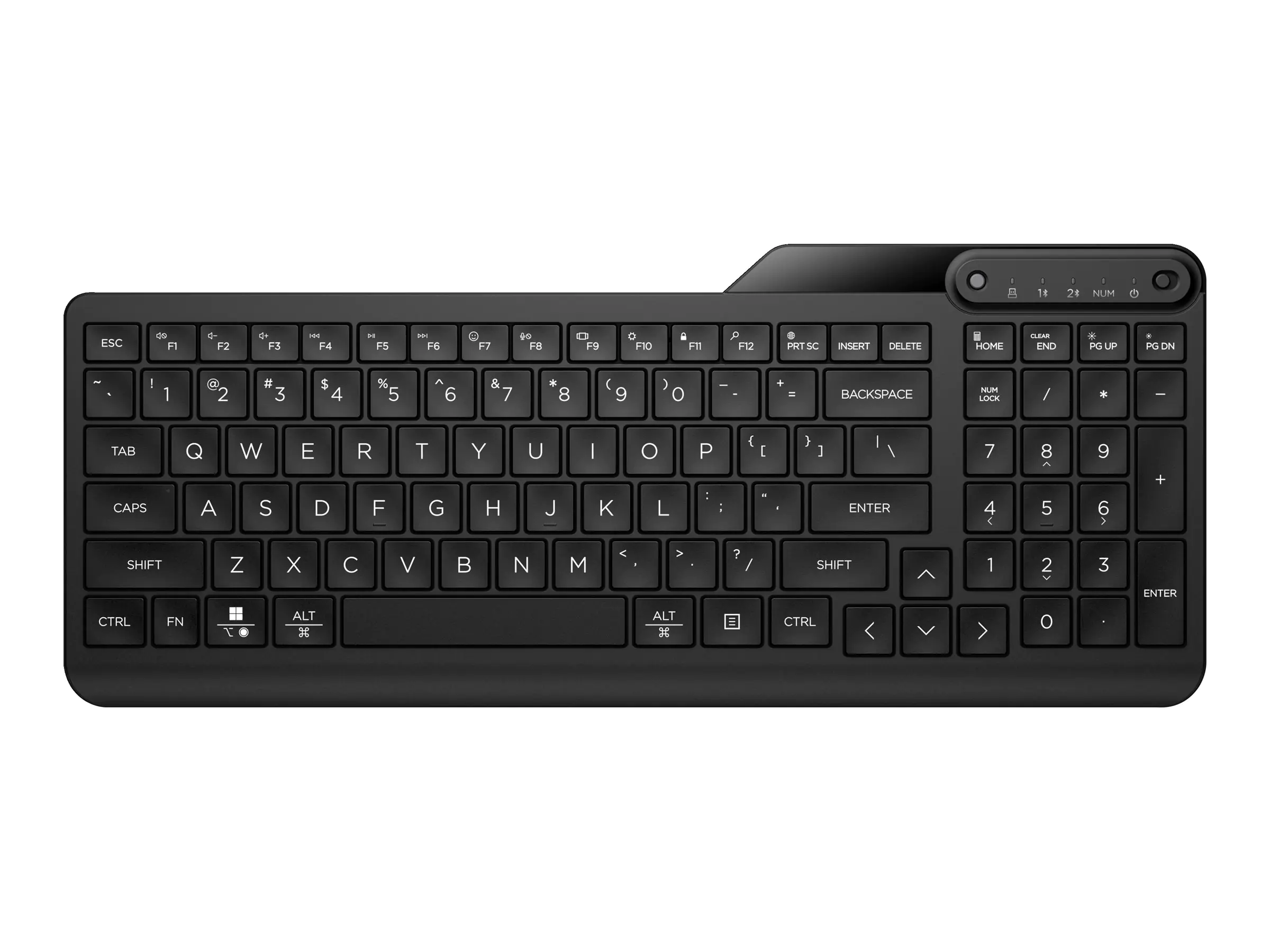 HP 475 - Tastatur - Dual-Mode, Multi-Device, kompakt, 2-Zonen-Layout, geringer Tastenhub, 12 programmierbare Tasten - kabellos - 2.4 GHz, Bluetooth 5.3 - Deutsch - Jet Black
