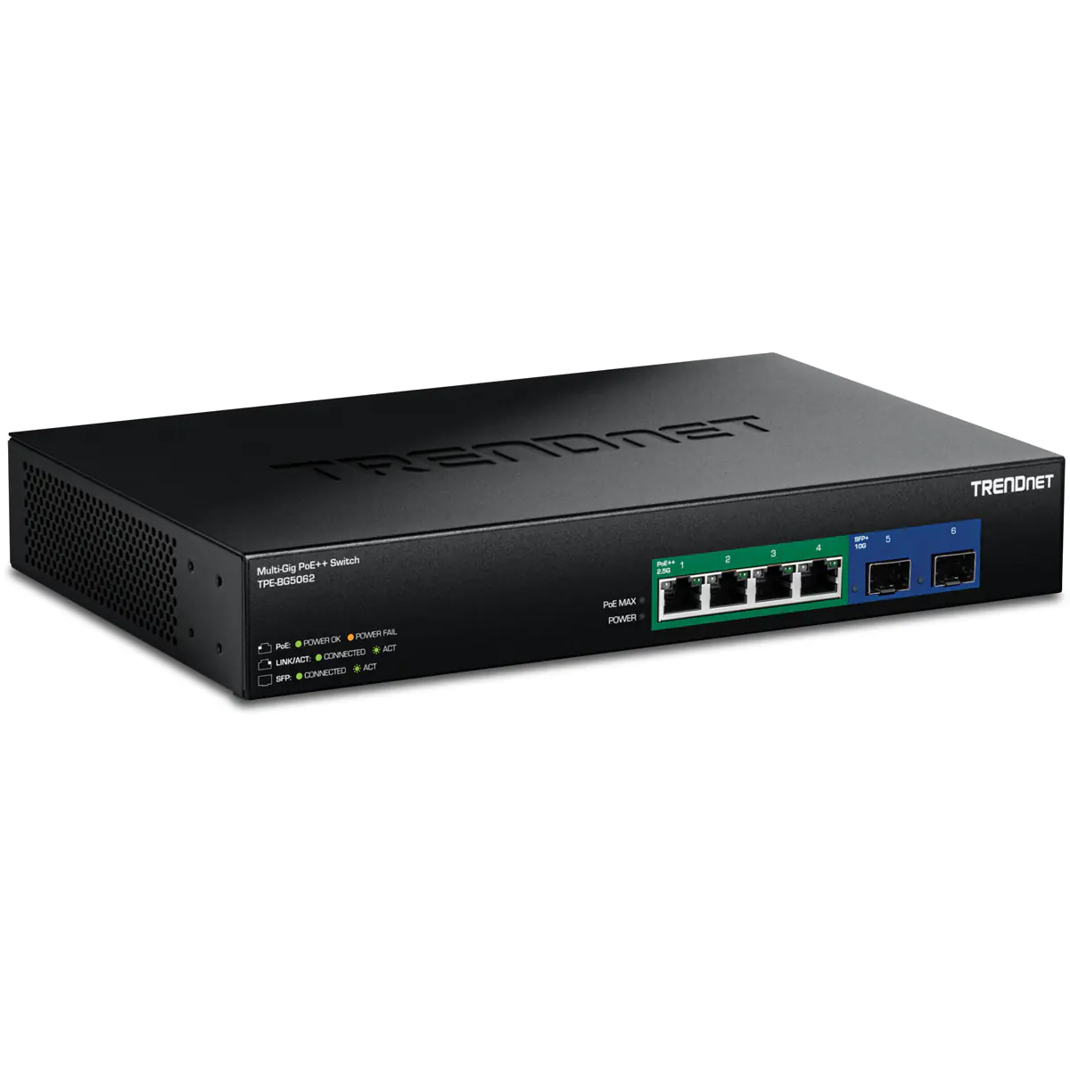 TRENDnet TPE-BG5062 Switch 240W 2.5G GaN Power PoE++ mit 10G SFP+ Port - Switch - 6-Port