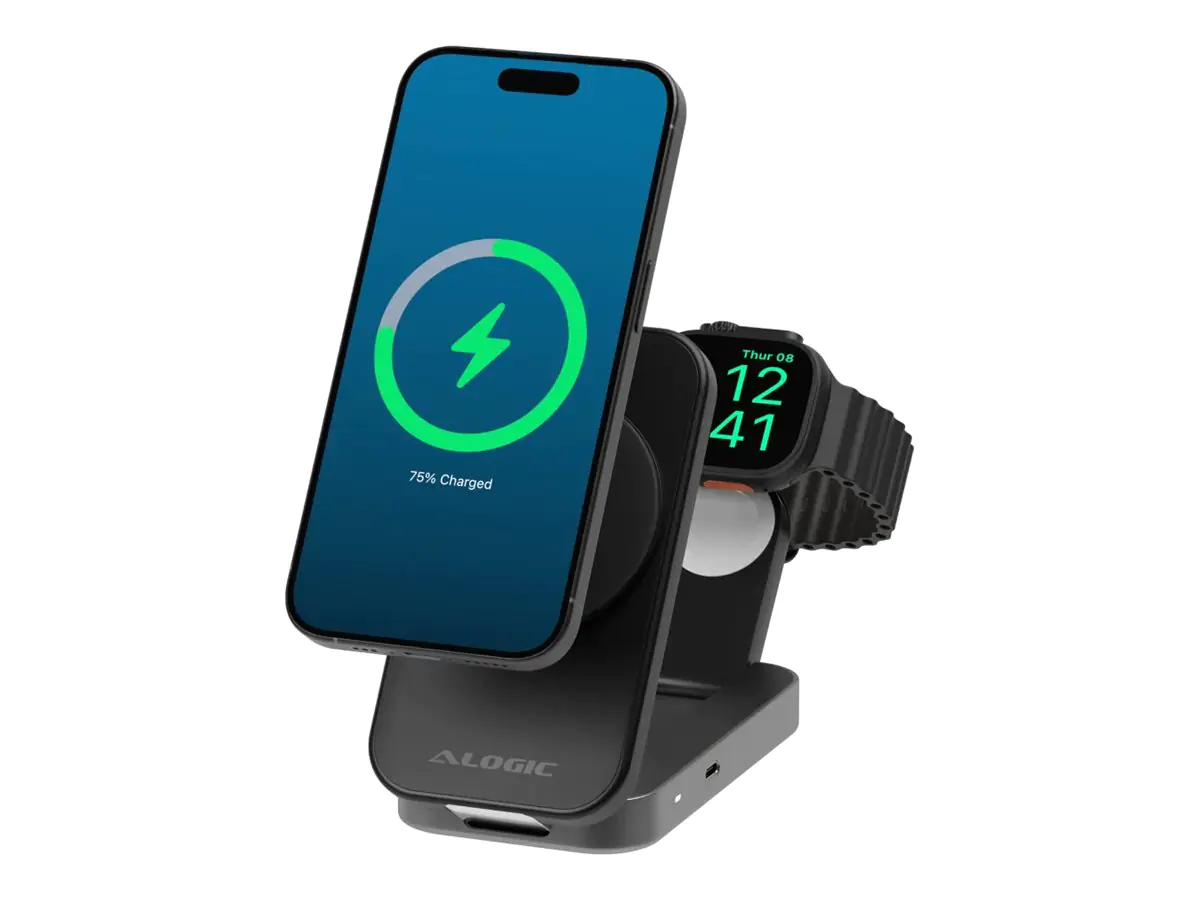 ALOGIC Flip - Kabelloses Ladegerät - 2-in-1, Qi2 - 25 Watt - Schwarz