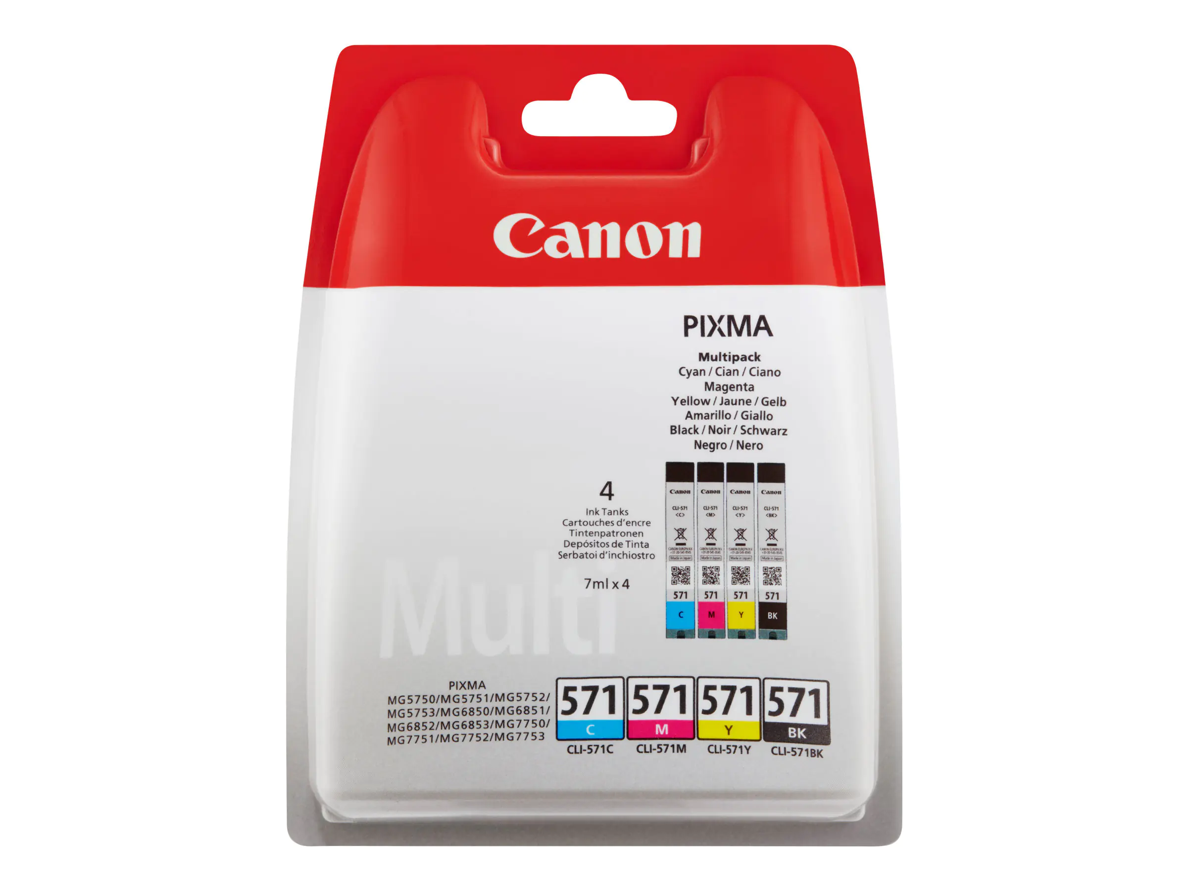 Canon CLI-571 C/M/Y/BK Value Pack - 4er-Pack - 7 ml - Schwarz, Gelb, Cyan, Magenta - Original - Tintenbehälter - für PIXMA TS5051, TS5053, TS5055, TS6050, TS6051, TS6052, TS8051, TS8052, TS9050, TS9055