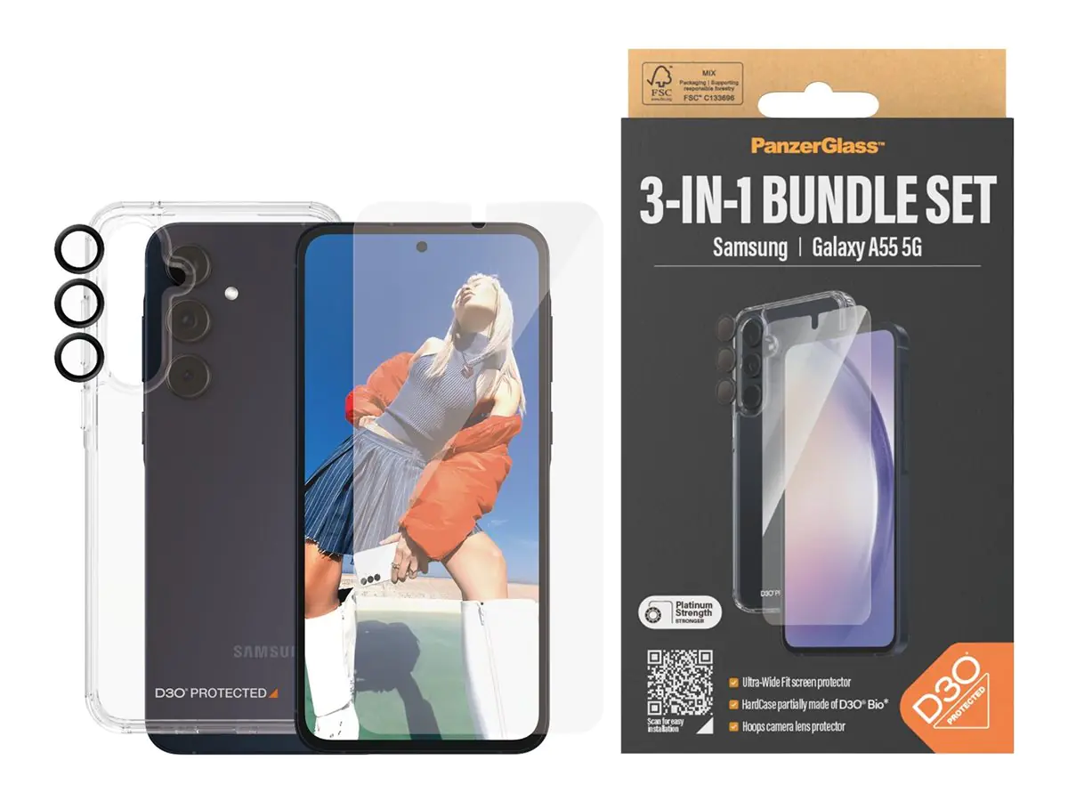 PanzerGlass 3-in-1 Schutzpacket - hintere Abdeckung für Mobiltelefon