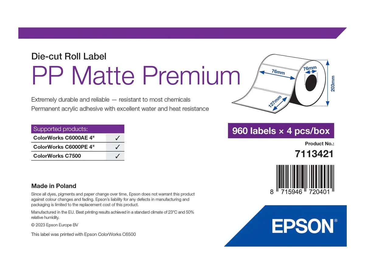 Epson Premium - Polypropylen (PP) - matt - permanenter Acrylklebstoff - 76 x 127 mm 3840