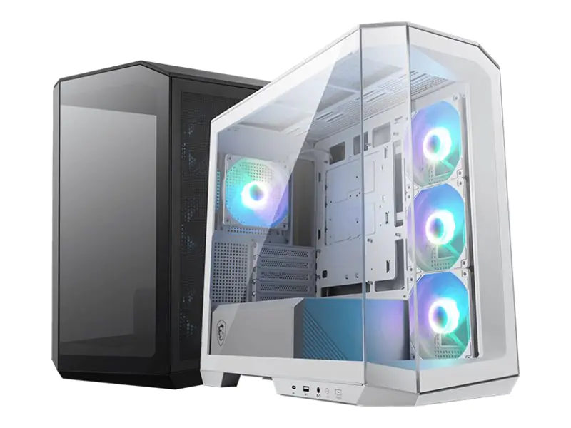 MSI MAG PANO M100R PZ - microATX Tower - Seitenteil mit Fenster (gehärtetes Glas) - keine Spannungsversorgung (ATX) - weiß - USB/Audio