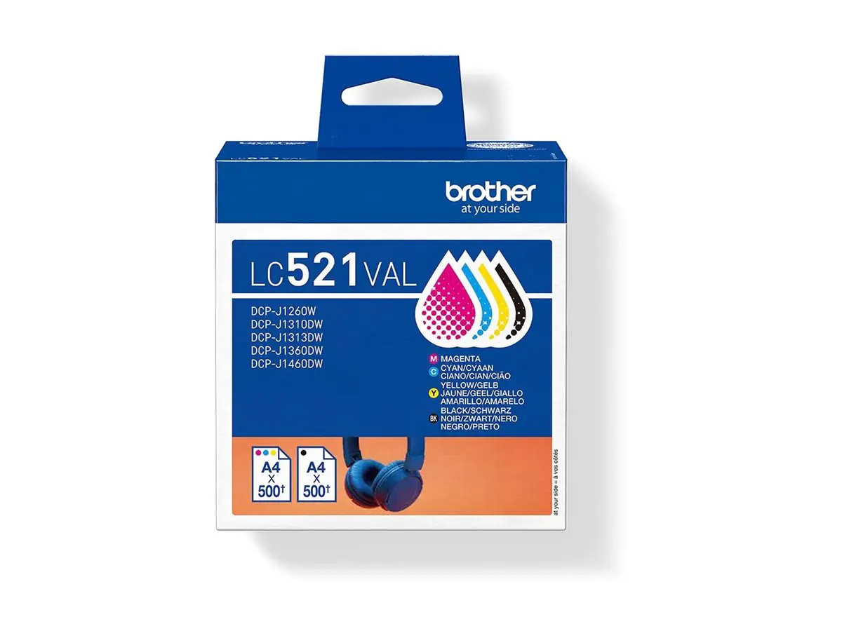 Brother LC521 Value Pack - 4er-Pack - Schwarz, Gelb, Cyan, Magenta - original - Hängebox - Tintenpatrone - für Brother DCP-J1260W, DCP-J1310DW