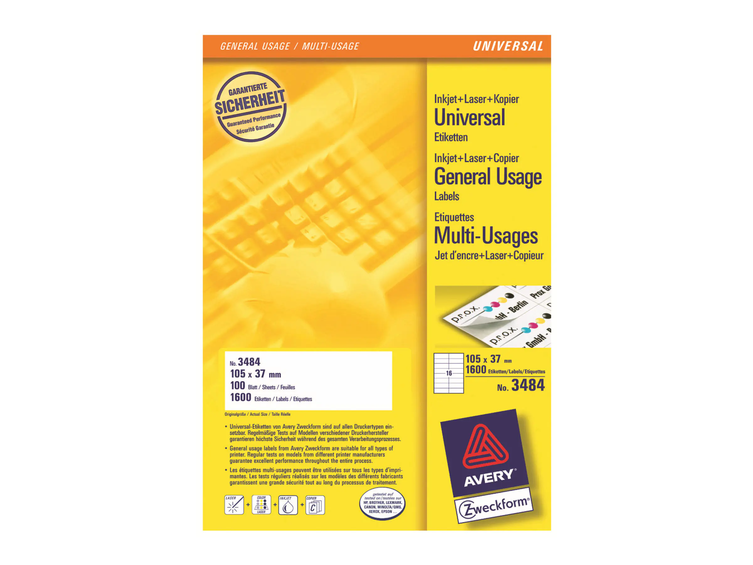 Avery Zweckform Avery - Weiß - 105 x 37 mm 1600 Etikett(en) (100 3484