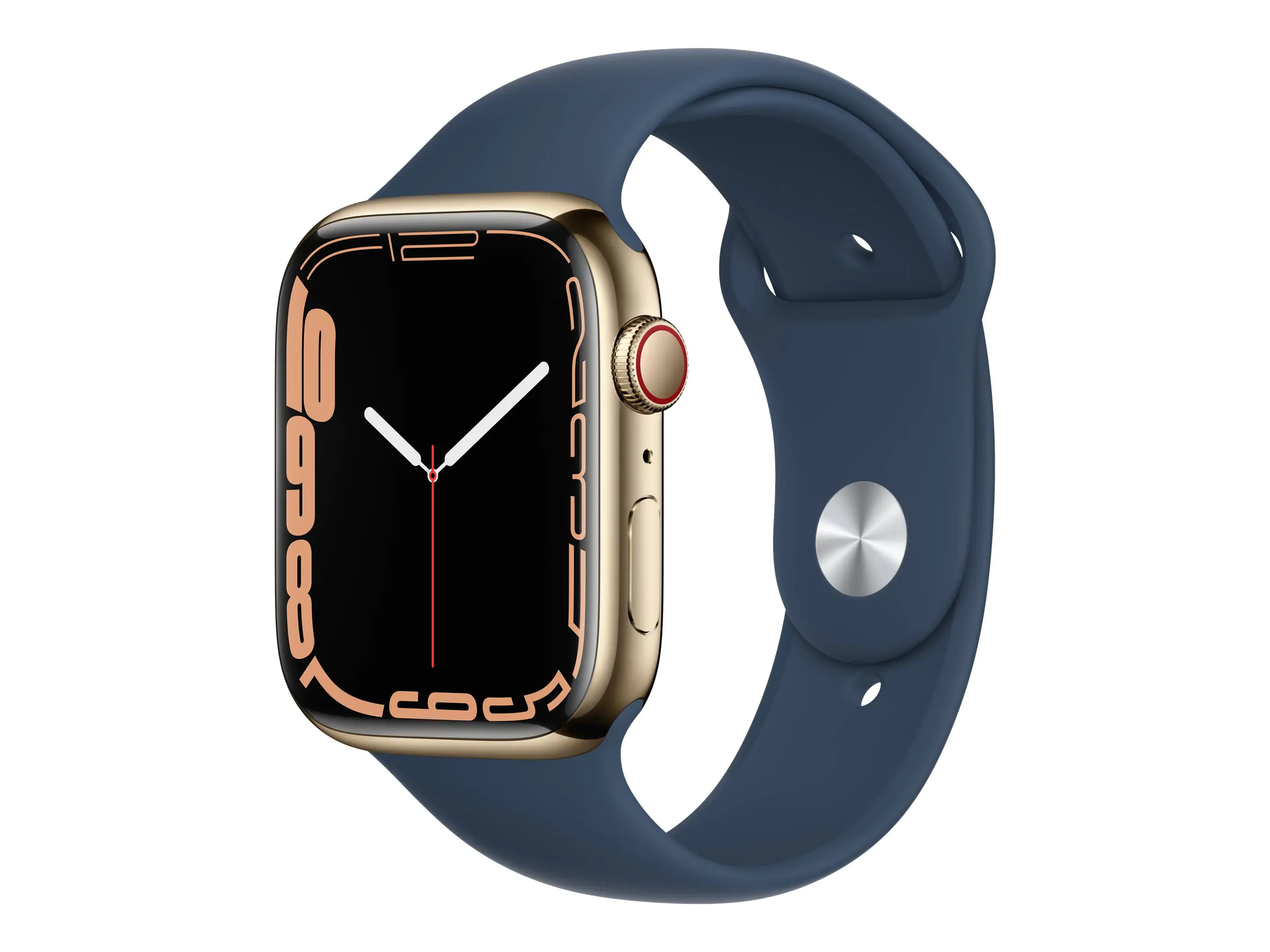Apple Watch Series 7 (GPS + Cellular) - 45 mm - Gold, Edelstahl - intelligente Uhr mit Sportband - Flouroelastomer - Abyss Blue - Bandgröße: regelmäßig - 32 GB - Wi-Fi, Bluetooth - 4G - 51.5 g