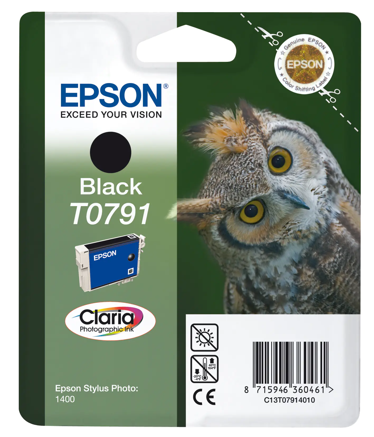 Epson T0791 - 11.1 ml - Schwarz - original - Blisterverpackung - Tintenpatrone - für Stylus Photo 1500, P50, PX650, PX660, PX710, PX720, PX730, PX800, PX810, PX820, PX830