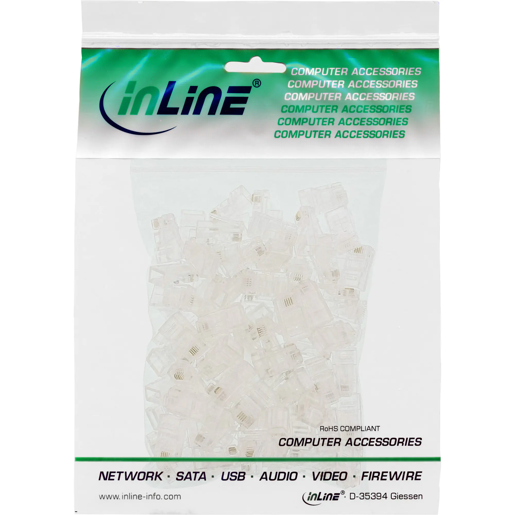 InLine Modularstecker 8P4C RJ45 zum Crimpen auf Flachkabel (ISDN) 100er Pack 73098L