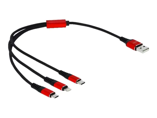 Delock 3 in 1 - Kabel nur zum Laden - USB männlich zu Micro-USB Typ B, Lightning, 24 pin USB-C männlich - 30 cm - abgeschirmt - Schwarz