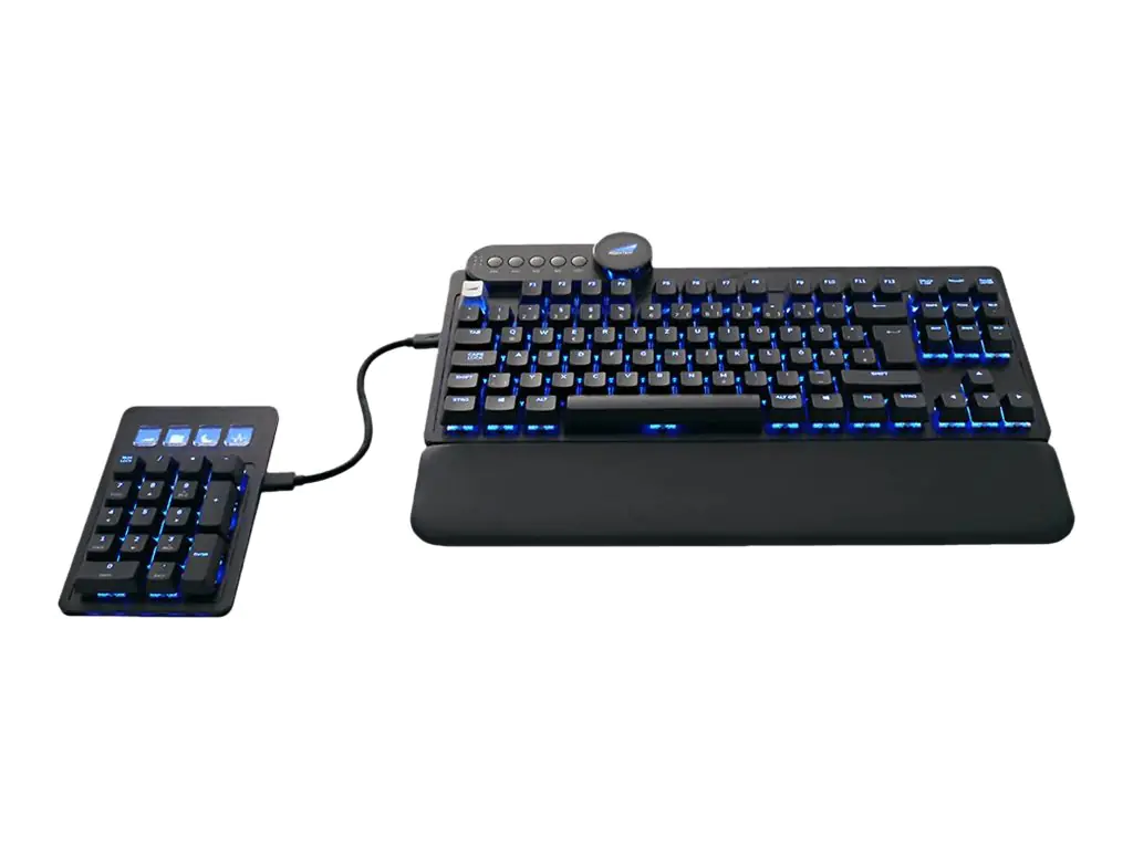 Mountain Everest Core - Tastatur - mit Mediendock - Hintergrundbeleuchtung - USB-C - QWERTZ - Deutsch - Tastenschalter: CHERRY MX Brown - schwarz