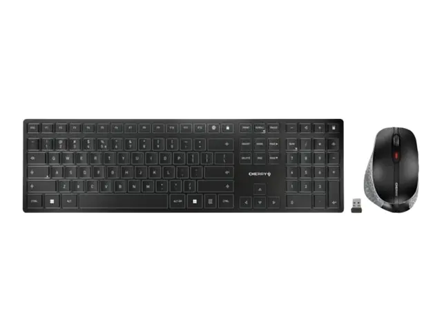 CHERRY DW 9500 SLIM - Tastatur-und-Maus-Set - kabellos - 2.4 GHz, Bluetooth 4.0 - Pan-Nordic - Tastenschalter: CHERRY SX - Grau, Schwarz - plastikfreie Verpackung