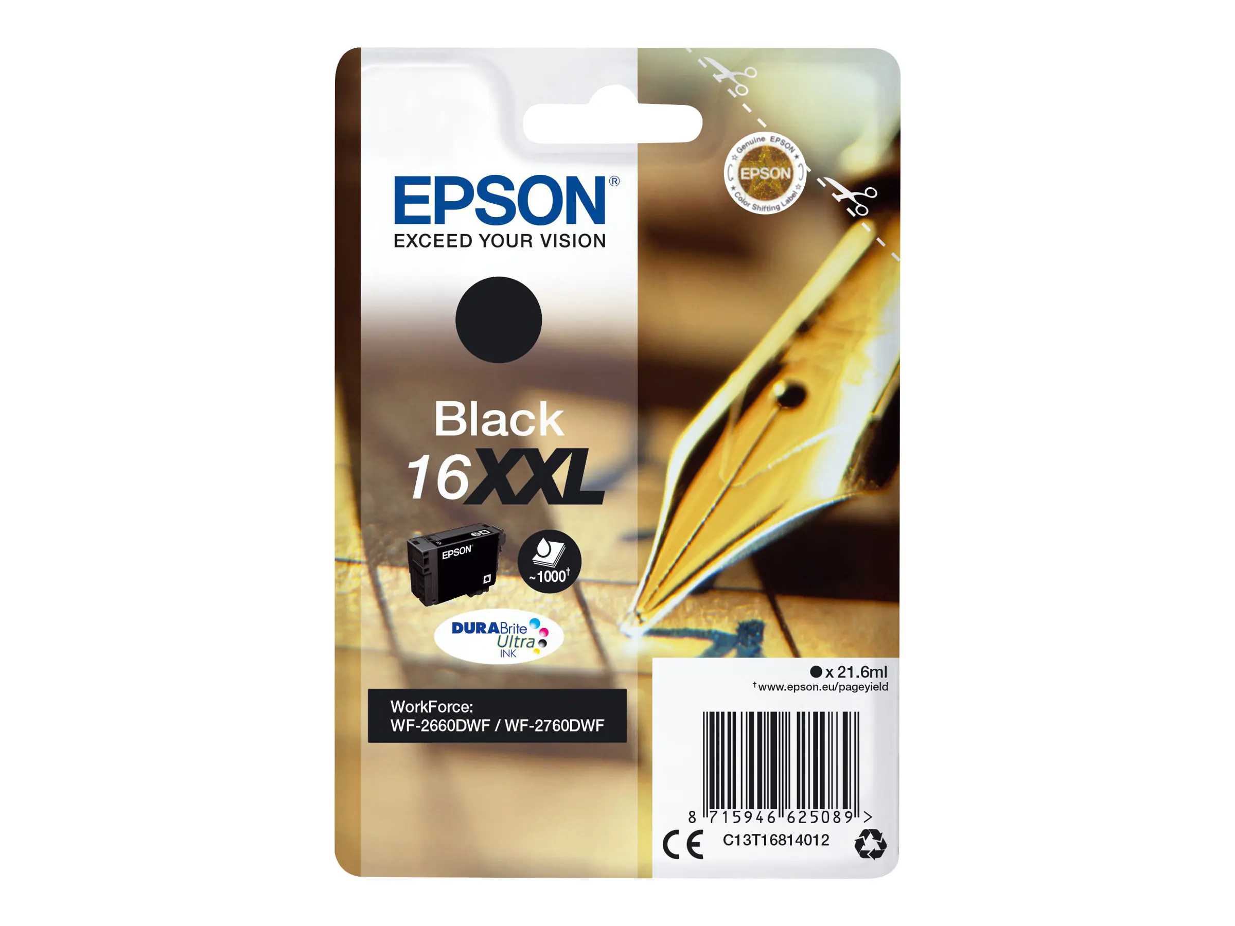 Epson 16XXL - 21.6 ml - XL - Schwarz - Original - Blisterverpackung - Tintenpatrone - für WorkForce WF-2660DWF