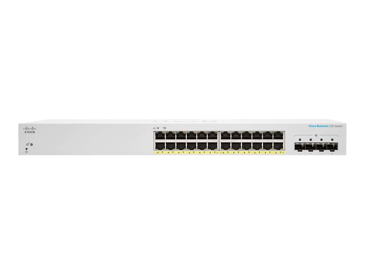 Cisco Business 220 Series CBS220-24FP-4G - Switch - Smart - 24 x 10/100/1000 (PoE+) + 4 x Gigabit SFP (Uplink) - an Rack montierbar - PoE+ (382 W)