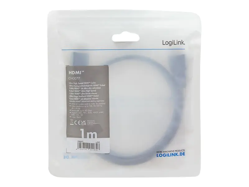 LogiLink - HDMI-Kabel mit Ethernet - HDMI männlich zu HDMI männlich - 1 m - Schwarz - 4K Unterstützung, 8K Unterstützung, 10K Unterstützung