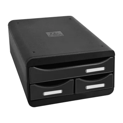 Exacompta Schubladenbox SMALL-BOX Mini 3 Schubladen DIN A4, Überbreite Polystyrol Gehäusefarbe: schwarz Farbe der Schublade: schwarz glossy